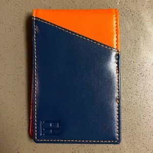 Forrest & Harold Minimalist Leather Wallet (Orange & Navy Blue)